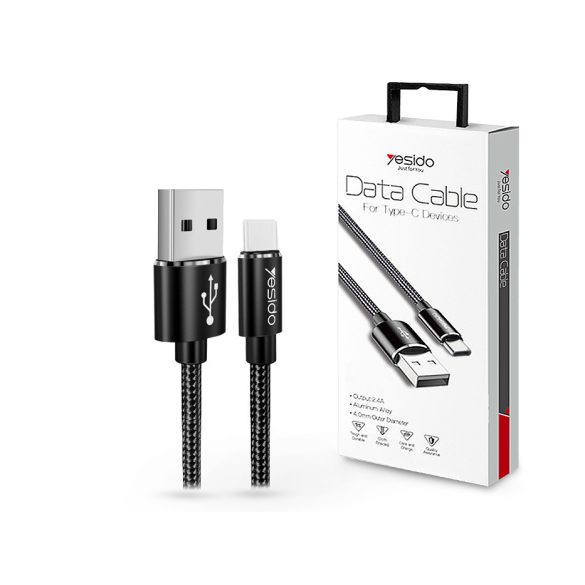 YESIDO USB - USB Type-C adat- és töltőkábel 30 cm-es vezetékkel - YESIDO CA54   Type-C Data Cable - 5V/2.4A - fekete