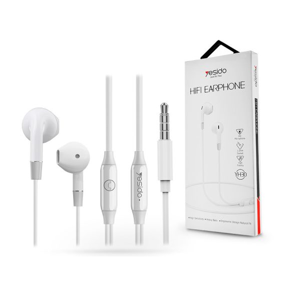 YESIDO univerzális sztereó felvevős fülhallgató - 3,5 mm jack - YESIDO YH30 Hifi Earphone - fehér