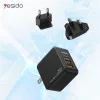 YESIDO hálózati töltő adapter 2xUSB + Type-C bemenettel - 65W - YESIDO YC35 3in1 GaN Charger PD + QC3.0 - fekete