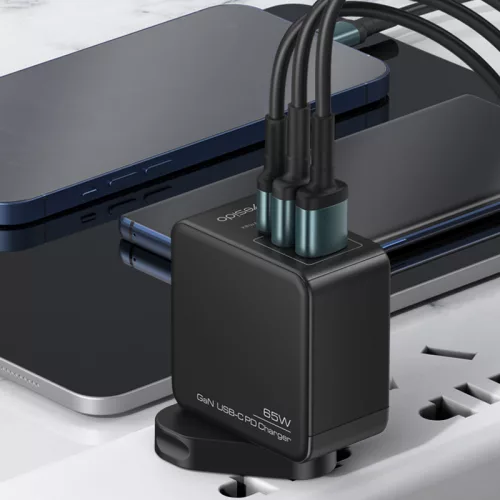 YESIDO hálózati töltő adapter 2xUSB + Type-C bemenettel - 65W - YESIDO YC35 3in1 GaN Charger PD + QC3.0 - fekete