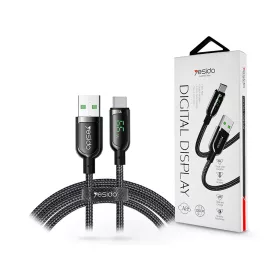   YESIDO USB - USB Type-C adat- és töltőkábel 1,2 m-es vezetékkel - YESIDO CA85 Super Fast Type-C Data Cable Digital Display - 5V/5A - fekete
