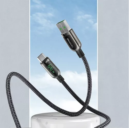 YESIDO USB - USB Type-C adat- és töltőkábel 1,2 m-es vezetékkel - YESIDO CA85 Super Fast Type-C Data Cable Digital Display - 5V/5A - fekete