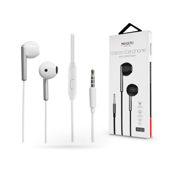 YESIDO univerzális sztereó felvevős fülhallgató - 3,5 mm jack - YESIDO YH23 Stereo Earphone - fehér