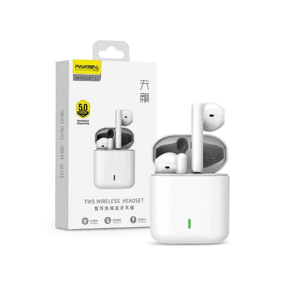 Pavareal TWS Bluetooth sztereó headset v5.0 + töltőtok - Pavareal BT-22 True    Wireless Earphones with Charging Case - fehér