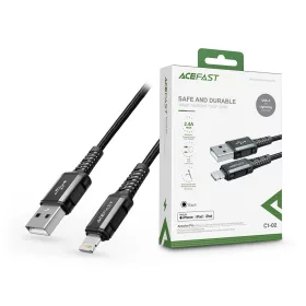  ACEFAST USB-A - Lightning töltő- és adatkábel 1,2 m-es vezetékkel - 5V/2,4A - ACEFAST C1-02 Acewire Pro Charging Data Cable - fekete (Apple MFI engedélyes)