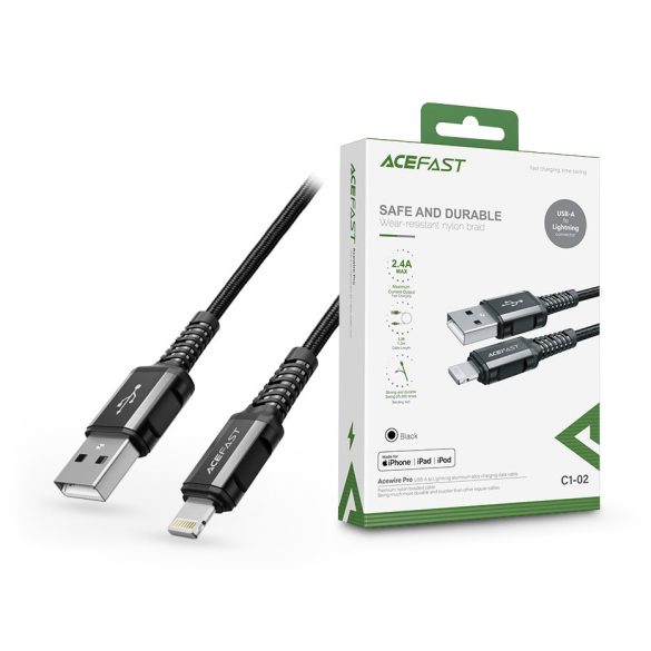 ACEFAST USB-A - Lightning töltő- és adatkábel 1,2 m-es vezetékkel - 5V/2,4A - ACEFAST C1-02 Acewire Pro Charging Data Cable - fekete (Apple MFI engedélyes)