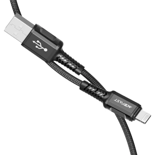 ACEFAST USB-A - Lightning töltő- és adatkábel 1,2 m-es vezetékkel - 5V/2,4A - ACEFAST C1-02 Acewire Pro Charging Data Cable - fekete (Apple MFI engedélyes)