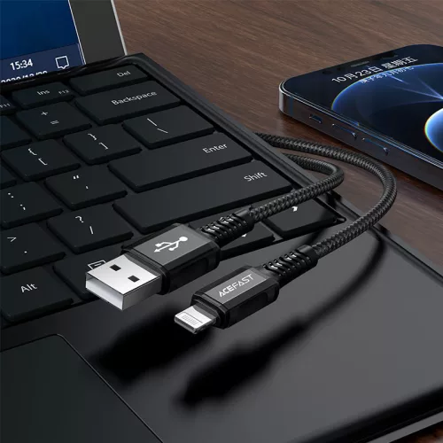 ACEFAST USB-A - Lightning töltő- és adatkábel 1,2 m-es vezetékkel - 5V/2,4A - ACEFAST C1-02 Acewire Pro Charging Data Cable - fekete (Apple MFI engedélyes)