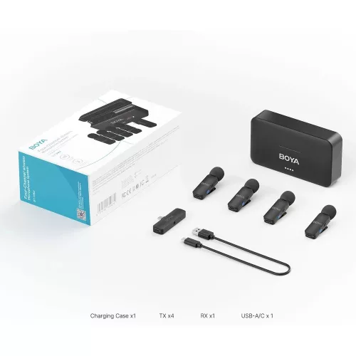 Boya BY-V4 - 2,4 GHz-es, négycsatornás vezeték nélküli mikrofon 3,5 mm-es JACK csatlakozóval