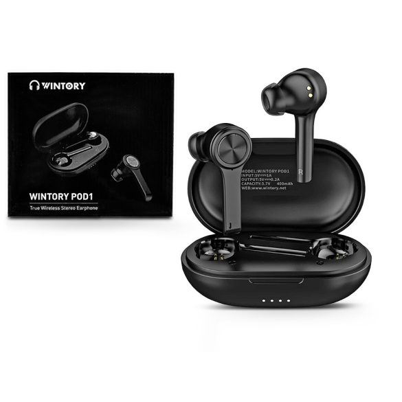 Wintory Bluetooth sztereó headset v5.0 + töltőtok - Wintory POD1 True Wireless  Stereo Earphone - fekete