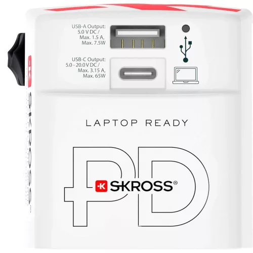 SKROSS World USB világutazó átalakító adapter, PD, (USB-C,USB-A) 65W, + USB-C kábel