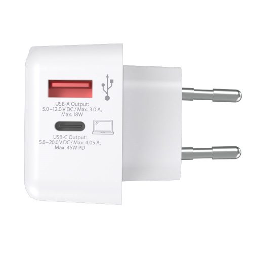 SKROSS USB gyorstöltő (USB-C,USB-A) 45W, PD, + 1,6m USB-C kábel, GaN