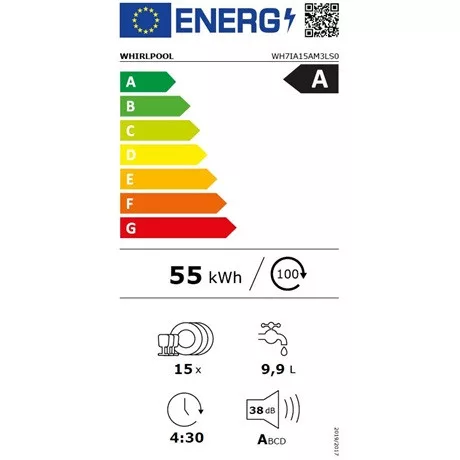 Whirlpool WH7IA15AM3LS0 mosogatógép beépíthető 15 teríték
