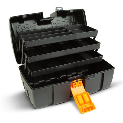 Kinyitható tálcás szerszámostáska - három tálcás - műanyag - 37 x 23 x 21 cm (11011B)