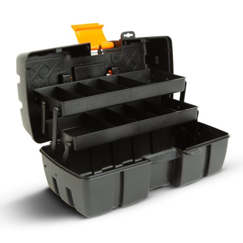 Kinyitható tálcás szerszámostáska - dupla tálcás - műanyag - 31 x 18 x 14 cm (11011A)