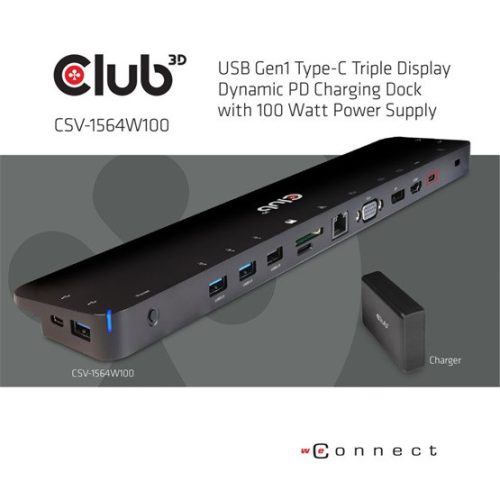 Club3D 3.2 GEN 1 TYPE C TRIPLE DISPLAY DYNAPD TÖLTŐ - 100W