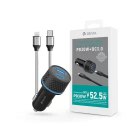   Devia szivargyújtós töltő adapter USB + Type-C bemenettel + Lightning - Type-C  kábel - 52,5W - Devia Extreme Speed Series Quick Car Charger Set PD 30W + QC 3.0- fekete