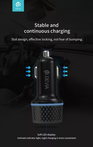 Devia szivargyújtós töltő adapter USB + Type-C bemenettel + Lightning - Type-C  kábel - 52,5W - Devia Extreme Speed Series Quick Car Charger Set PD 30W + QC 3.0- fekete