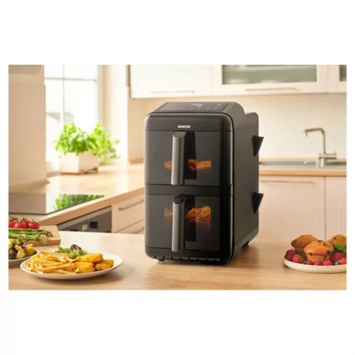 Sencor SFR 1250BK forrólevegős sütő dupla 2 x 5,8 l