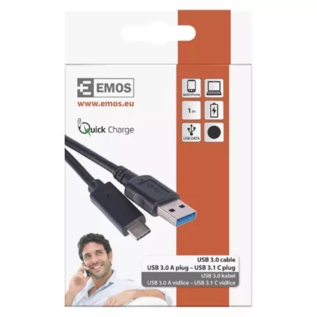 Emos SM7021BL töltő- és adatkábel usb-a 3.0 / usb-c 3.1 1 m fekete