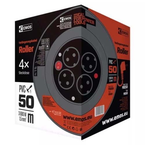 Emos P092501 kábeldob 50 m / 4 aljzat / piros / pvc / 230 v / 1,5 mm2
