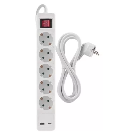 Emos P1523CU hosszabbító 3 m / 5 aljzat / kapcsolós / usb a + c / 1,5 mm2