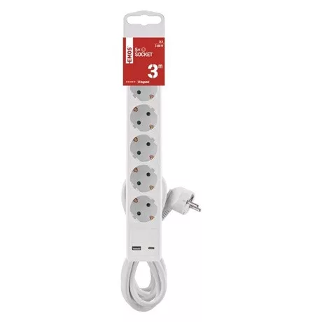 Emos P1523CU hosszabbító 3 m / 5 aljzat / kapcsolós / usb a + c / 1,5 mm2