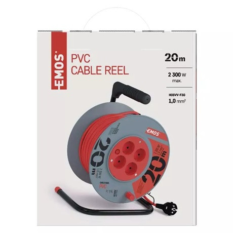 Emos P09220 kábeldob 20 m / 4 aljzat / piros / pvc / 230 v / 1 mm2
