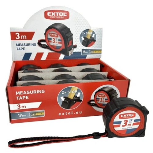 Extol Premium 3153 mérőszalag, gumírozott, 2 stoppos, 3m×19mm