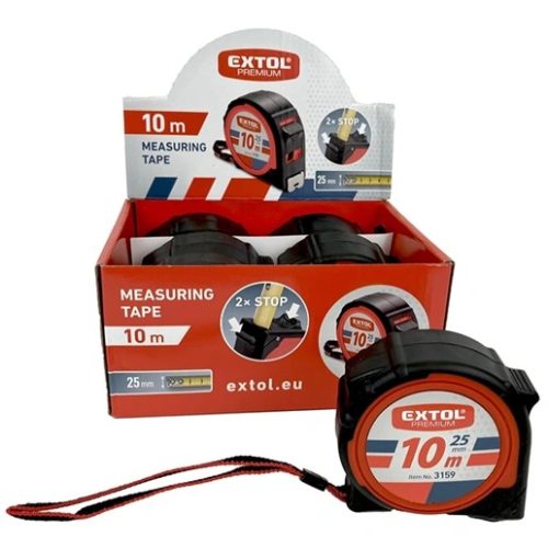 Extol Premium 3159 mérőszalag, gumírozott, 2 stoppos, 10mx25mm