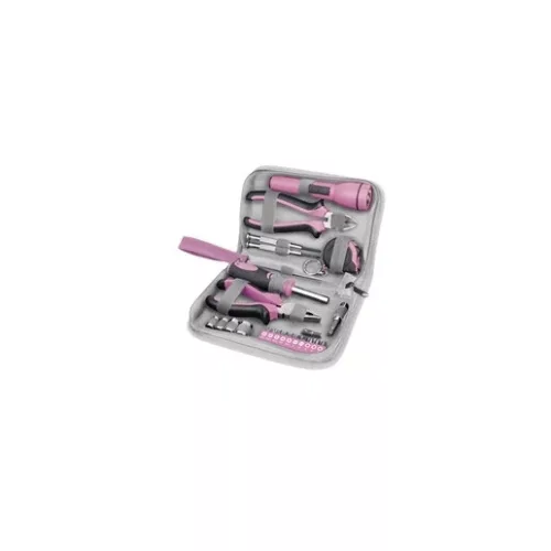 Extol Lady 6595 szerszámkészlet, 23db, 1/4"; extol lady, rózsaszín, 4 dugófej (6-12mm), fogók, csavarhúzó markolat, mérőszalag, bit-ek