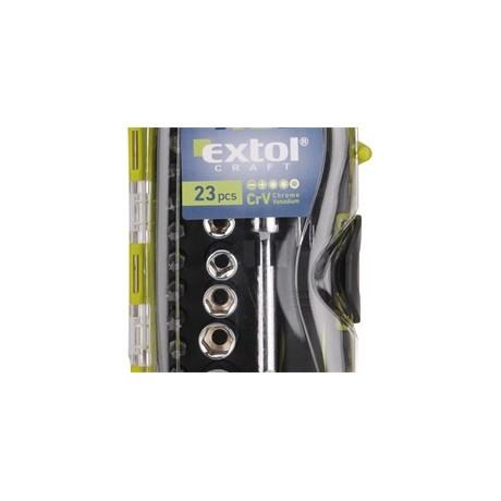 Extol Craft 53090 racsnis bit és dugókulcs, 23db-os, crv., irányváltós, mágneses, műanyag dobozban