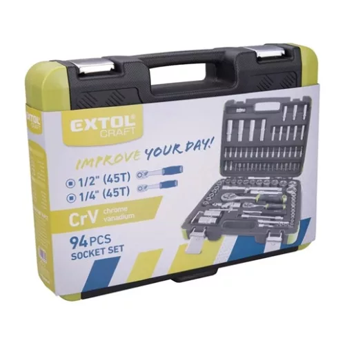 Extol Craft 918094 dugókulcs készlet, racsnis, 1/4" 1/2", 94db