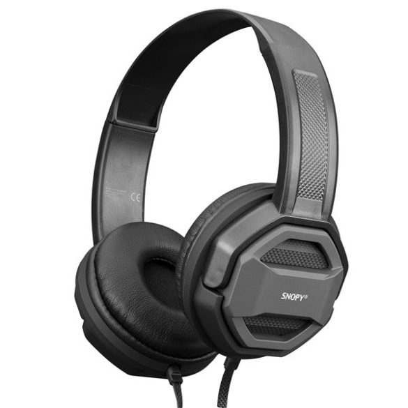 Snopy Fejhallgató - SN-101 BONNY Grey (stereo, mikrofon, 3.5mm jack, hangerőszabályzó, 1m kábel, fekete-szürke)