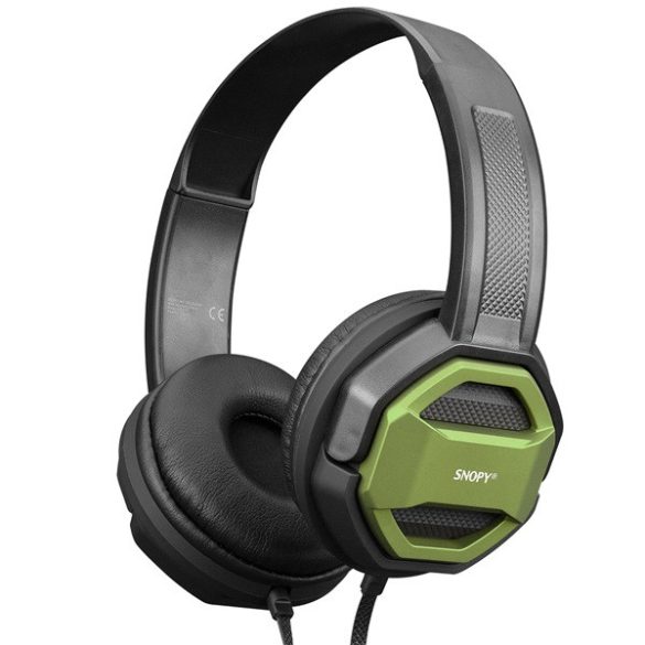 Snopy Fejhallgató - SN-101 BONNY Green (stereo, mikrofon, 3.5mm jack, hangerőszabályzó, 1m kábel, fekete-zöld)