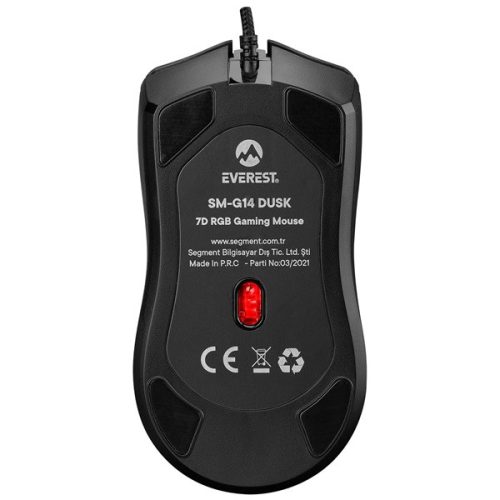 Everest Gamer Egér - SM-G14 DUSK  (7200 DPI, 7gomb, 1,5m harisnyázott kábel,optikai, fekete, RGB LED)
