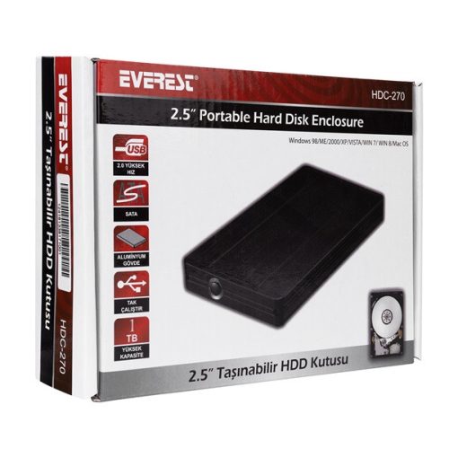 Everest Külső HDD Ház 2.5" - HDC-270 (USB-A 2.0, Max.: 1TB, ezüst)