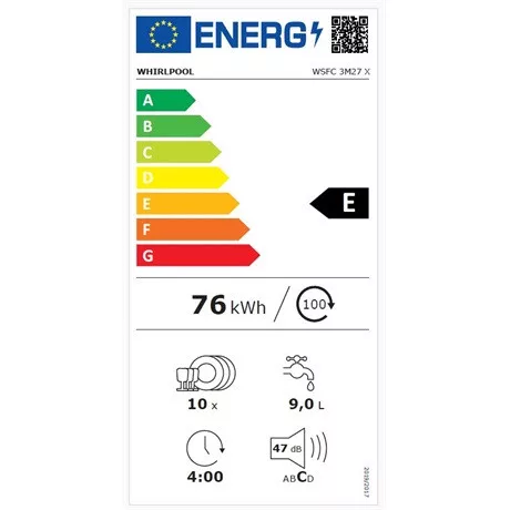 Whirlpool WSFC 3M27 X mosogatógép 10 teríték keskeny