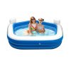 Felfújható medence fejtámlával, italtartóval – 213 x 206 x 60 cm – Fehér / Kék (56438)