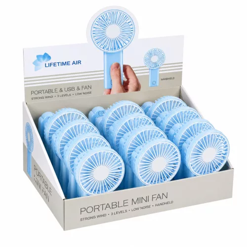 Kézi ventilátor - összehajtható - 2 x AA - 16 x 8,3 x 4,3 cm - kék/fehér (51106)