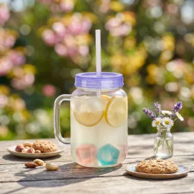   Szívószálas pohár - lila - 4 db hűthető jégkockával, 550ml,  17 x 7.5 x 13.5 cm (57160S)