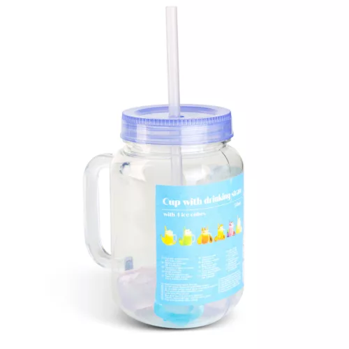 Szívószálas pohár - lila - 4 db hűthető jégkockával, 550ml,  17 x 7.5 x 13.5 cm (57160S)