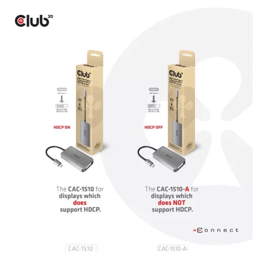 Club 3D Átalakító - CAC-1510 (3.2 USB-C Gen 1 to DVI-D Dual Link, HDCP ON, 4K30Hz)