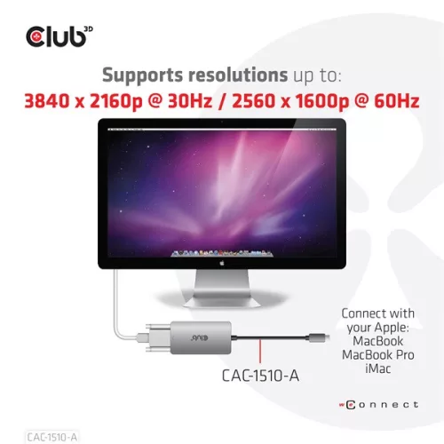 Club 3D Átalakító - CAC-1510-A (3.2 USB-C Gen 1 to DVI-D Dual Link, HDCP OFF, 4K30Hz)