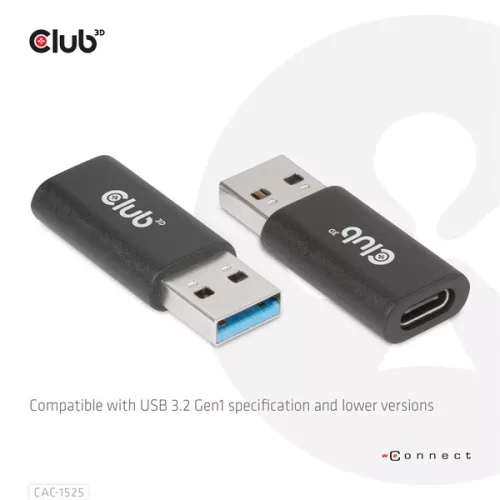 Club 3D Átalakító - CAC-1525 (3.2 USB-A Gen 1 to 3.2 USB-C Gen 1, Bidirectional)