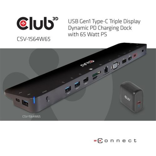Club3D Gen1 Type-C Triple Display Dynamic PD Charging Dock with 65 Watt PS