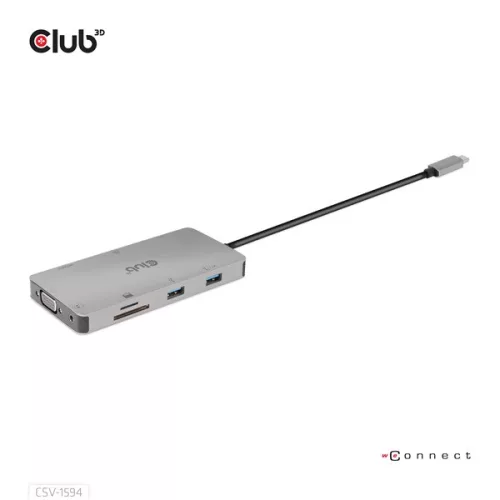 Club 3D USB Hub - CSV-1594 (3.1 USB-C Gen 1 to HDMI, 2xUSB-A Gen 1, USB-C Gen 1, VGA, SD, Micro SD 3.0, RJ45, 3,5 Jack)