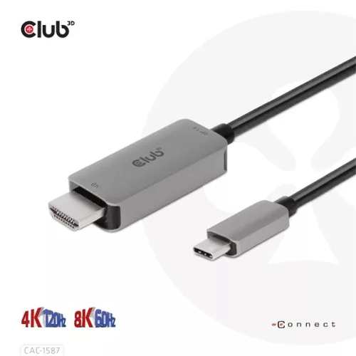 Club 3D Kábel - CAC-1587 (USB-C Gen 2 to HDMI, 4K120HZ 8K60HZ, HDR10+, DSC1.2, 3m, aktív)