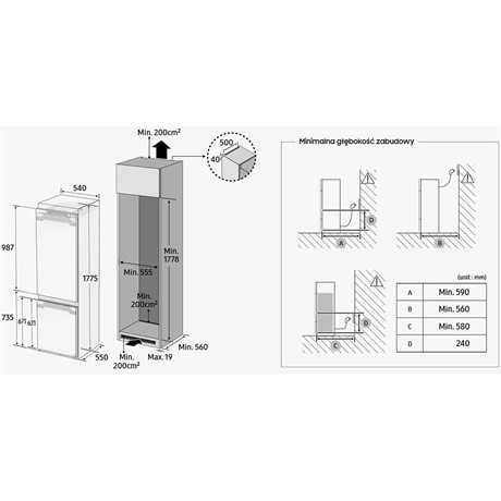 Samsung BRB70F26CEF0EO hűtő alulfagyasztós beépíthető