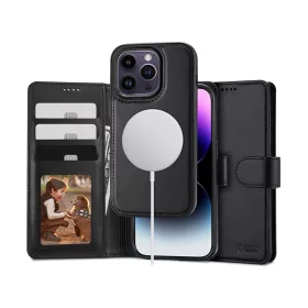   Tech-Protect Wallet flipes bőrtok + Magsafe hátlap - Apple iPhone 15 Pro Max -  fekete